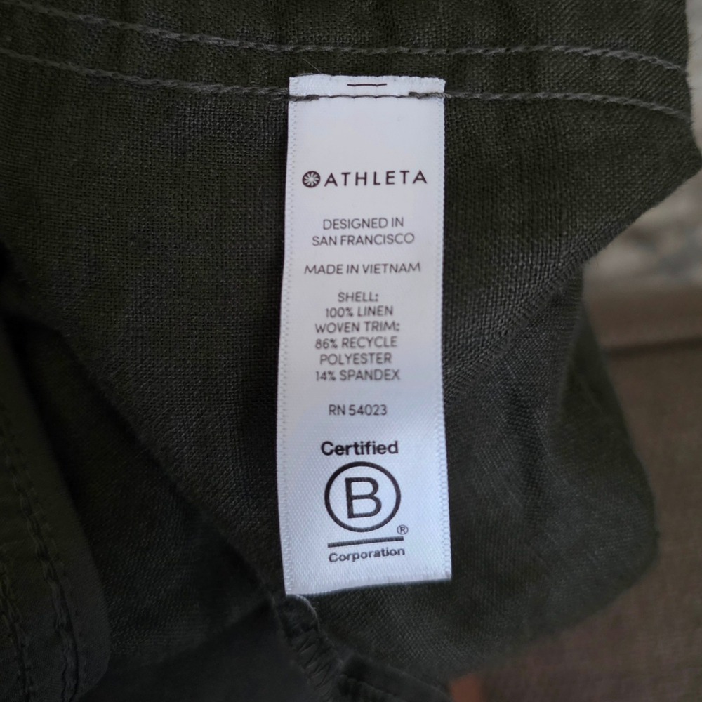 Athleta Dark Olive Green Drawstring Elastic Waist Linen Jogger Pants Size 8 - Picture 11 of 15